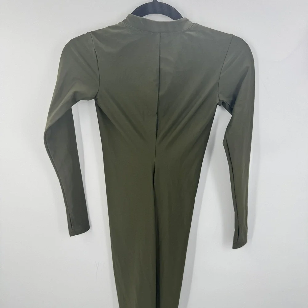 Watskin Swimsuit Front Zip Full coverage Catsuit Women's Size XS Olive Green